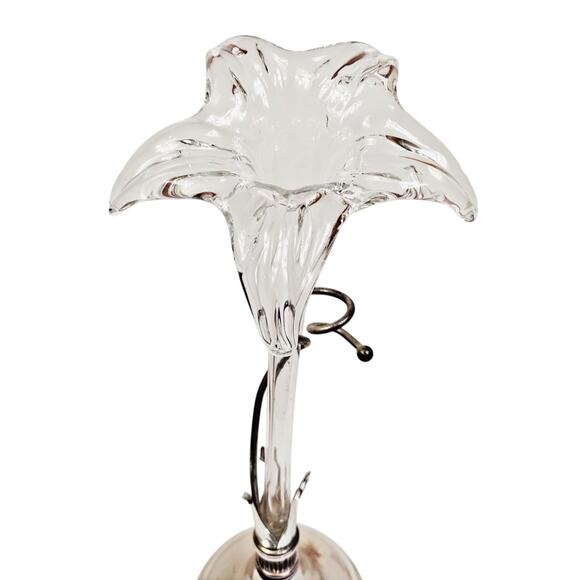 Vintage Oneida Hand Blown Art Glass on Silverplate Base Bud Vase 15" Amaryllis - Picture 6 of 9